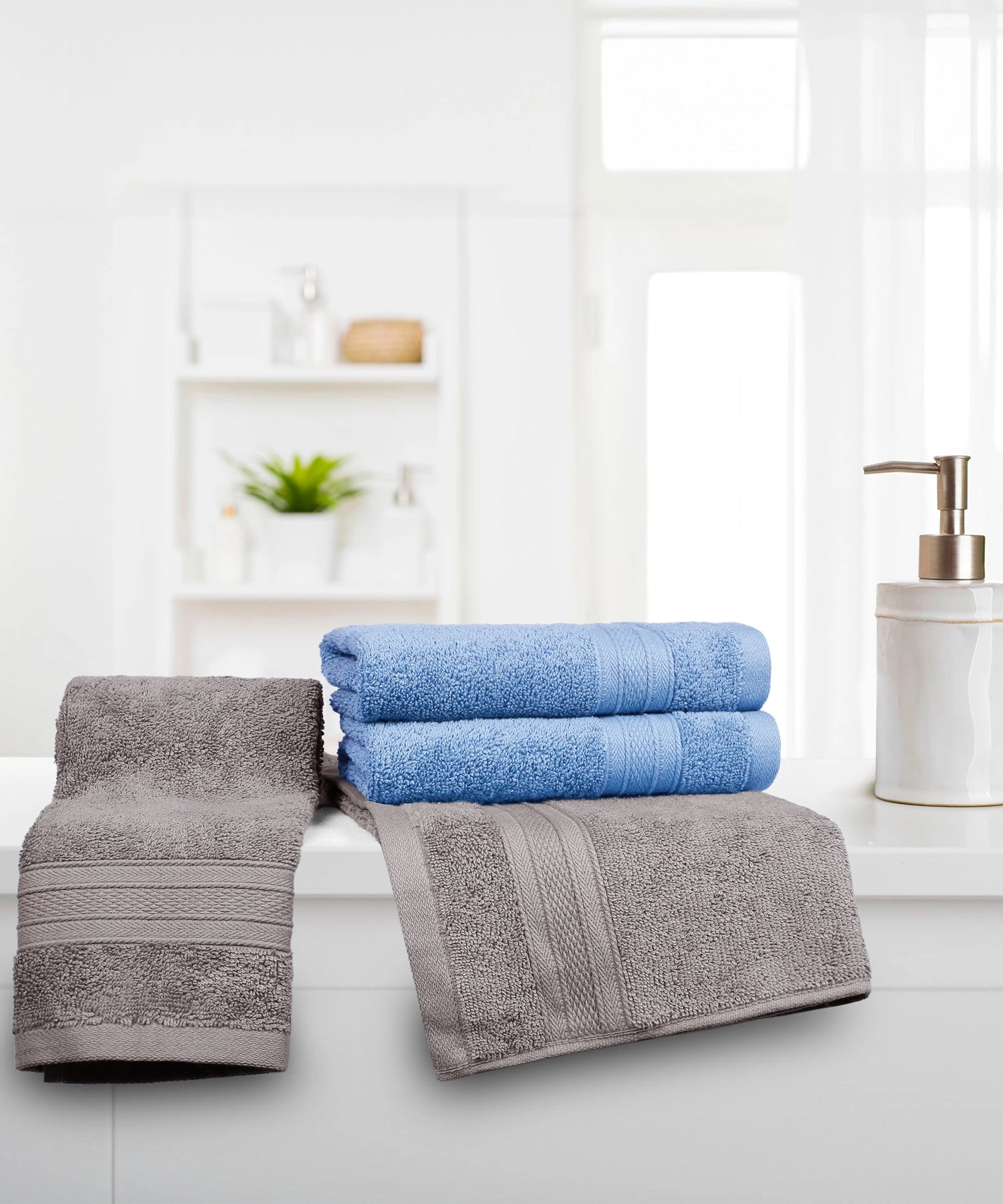 Soft Comfort 4 Pc Hand Towel, Charcoal & Allure| 509 GSM Cotton Super Absorbent