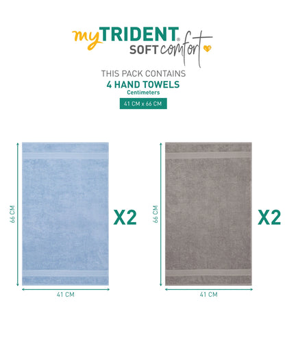 Soft Comfort 4 Pc Hand Towel, Charcoal & Allure| 509 GSM Cotton Super Absorbent