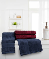 Soft Comfort 4 Pc Hand Towel, Wine Red & Navy| 509 GSM Cotton|Air Rich Technology