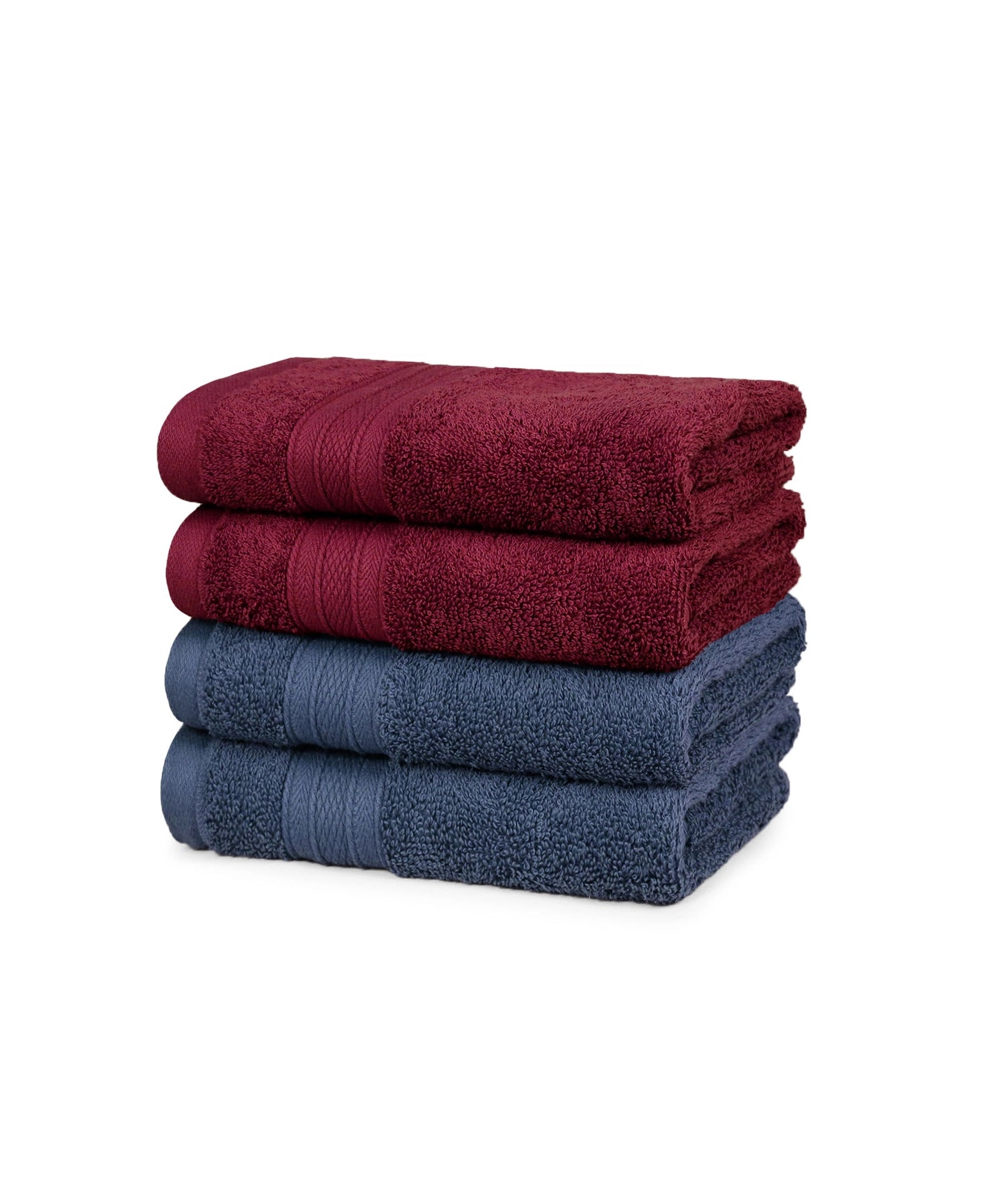 Soft Comfort 4 Pc Hand Towel, Wine Red & Navy| 509 GSM Cotton Super Absorbent