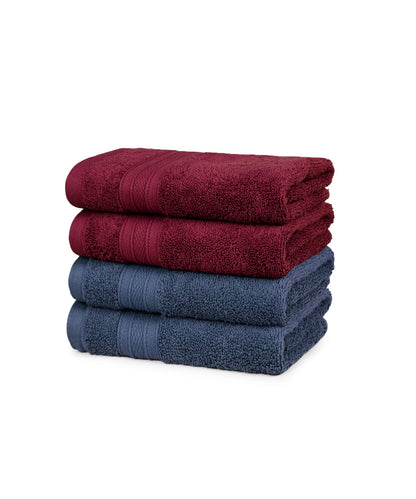 Soft Comfort 4 Pc Hand Towel, Wine Red & Navy| 509 GSM Cotton Super Absorbent