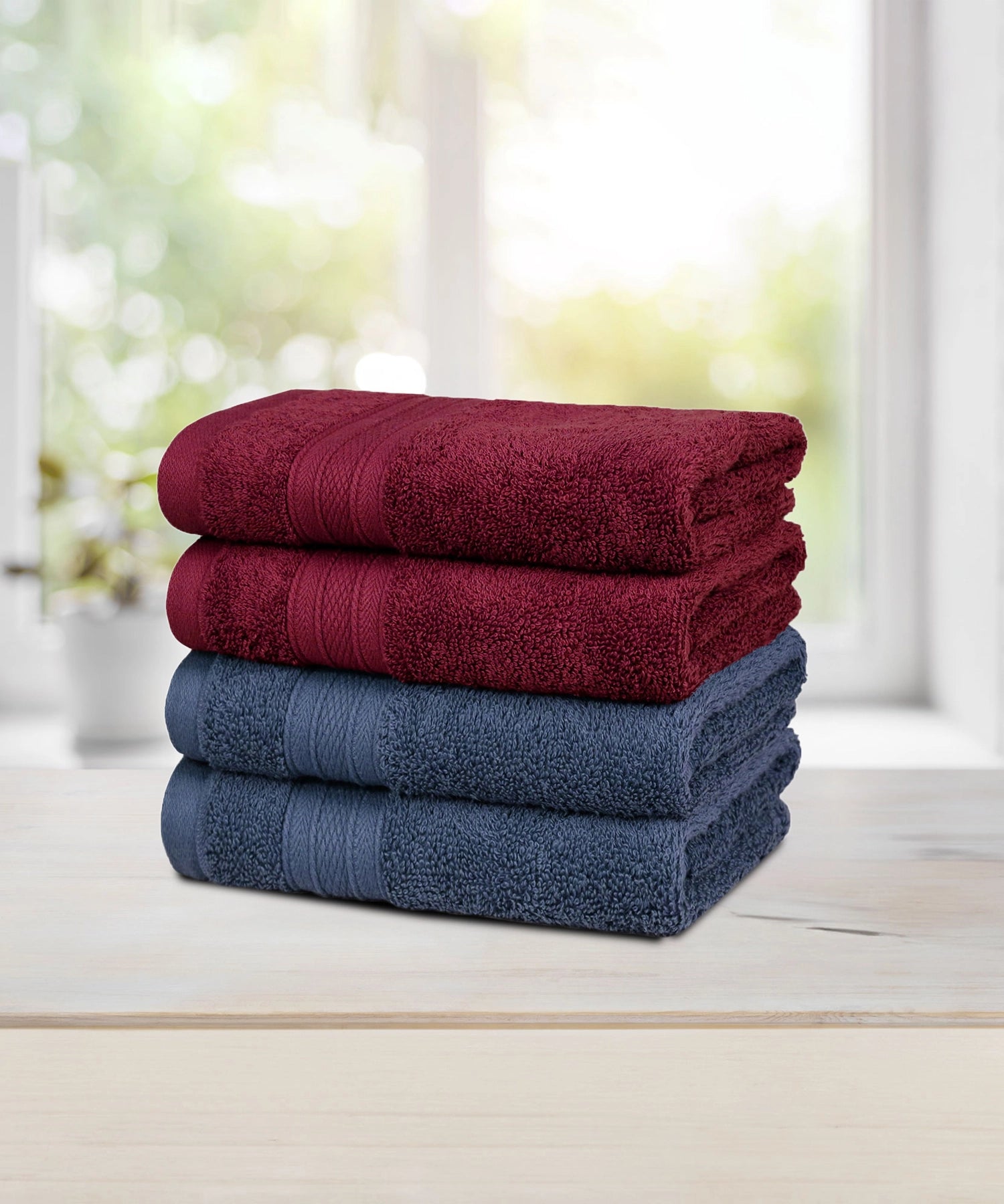 Soft Comfort 4 Pc Hand Towel, Wine Red & Navy| 509 GSM Cotton Super Absorbent