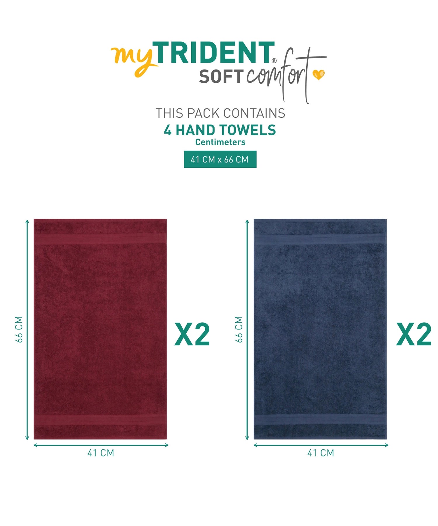 Soft Comfort 4 Pc Hand Towel, Wine Red & Navy| 509 GSM Cotton Super Absorbent