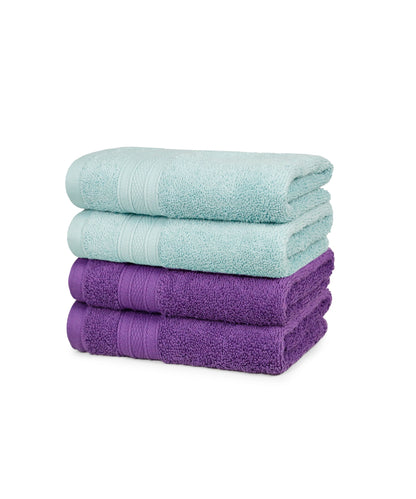 Soft Comfort 4 Pc Hand Towel, Nile Blue & Plum| 509 GSM Cotton Super Absorbent