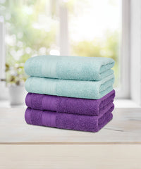 Soft Comfort 4 Pc Hand Towel, Nile Blue & Plum| 509 GSM Cotton|Air Rich Technology