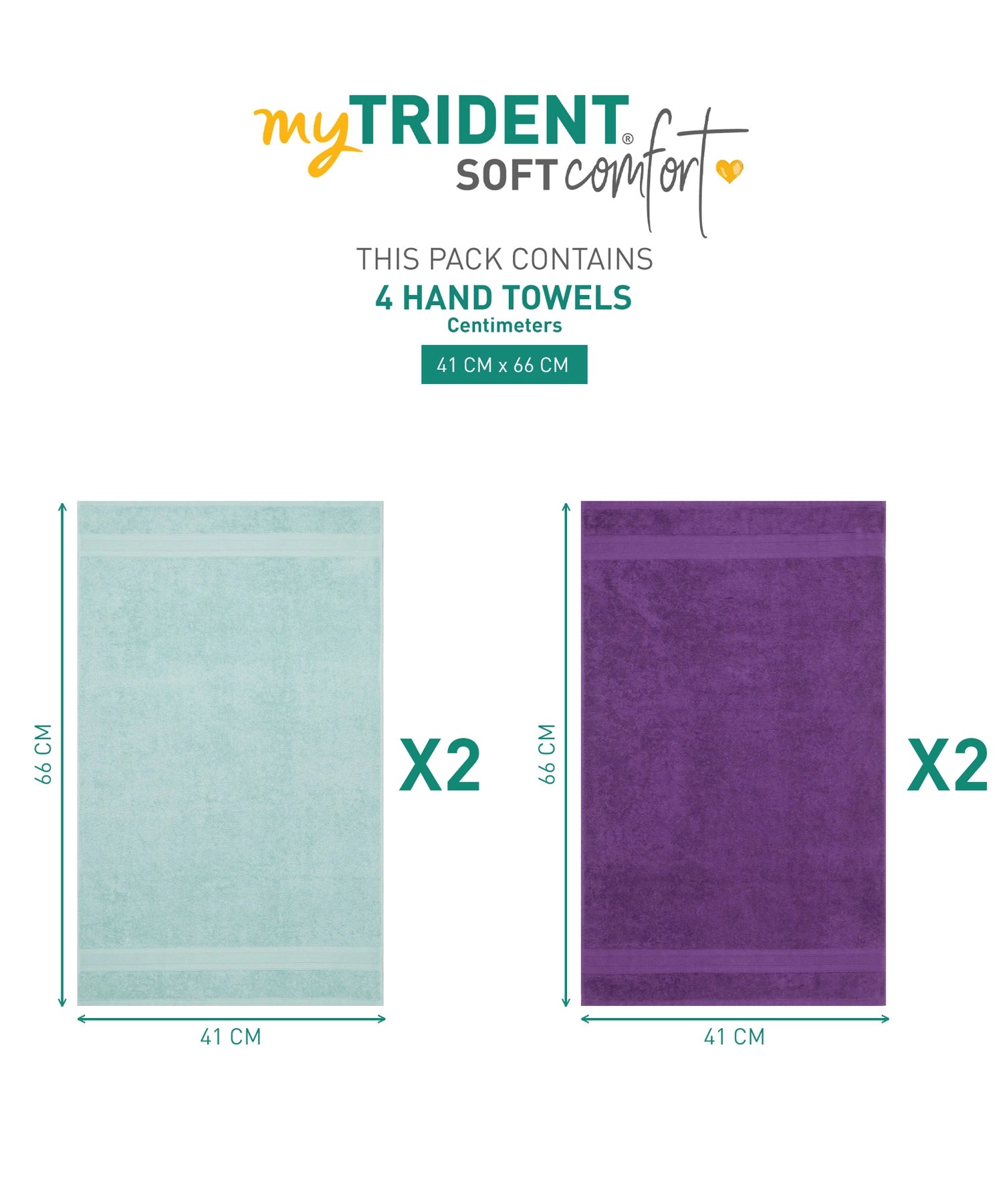 Soft Comfort 4 Pc Hand Towel, Nile Blue & Plum| 509 GSM Cotton Super Absorbent