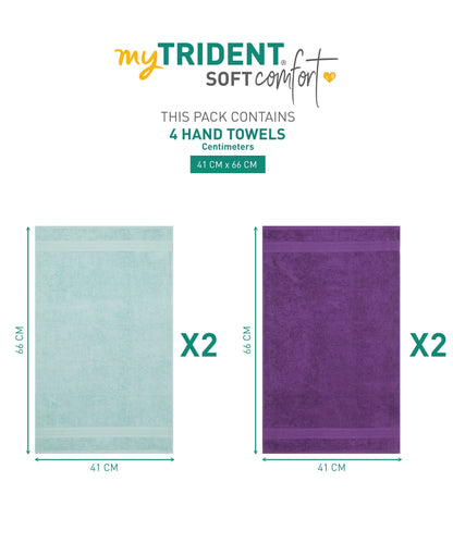 Soft Comfort 4 Pc Hand Towel, Nile Blue & Plum| 509 GSM Cotton Super Absorbent