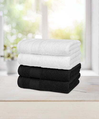 Soft Comfort 4 Pc Hand Towel, Black & White| 509 GSM Cotton Super Absorbent