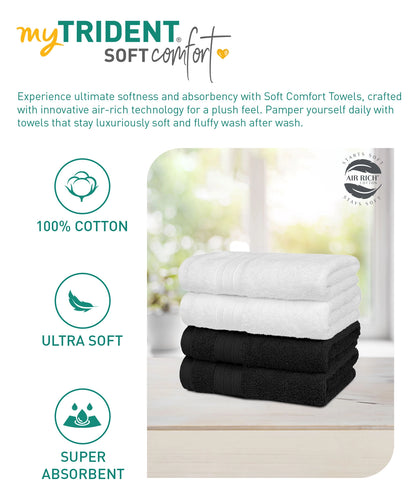 Soft Comfort 4 Pc Hand Towel, Black & White| 509 GSM Cotton Super Absorbent