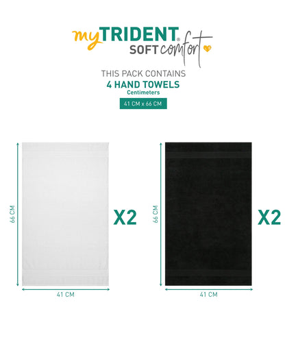 Soft Comfort 4 Pc Hand Towel, Black & White| 509 GSM Cotton Super Absorbent
