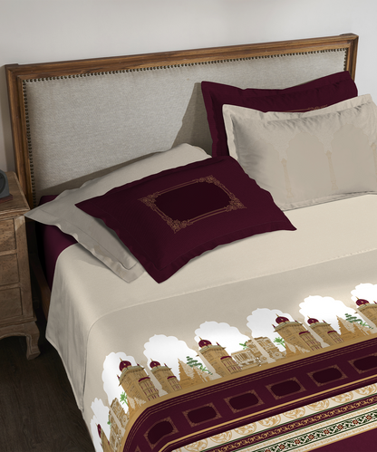 Classic Safarnama King Bedsheet Gift Box| The Golden Chariot| 210 TC Cotton| 2 Pillow Covers