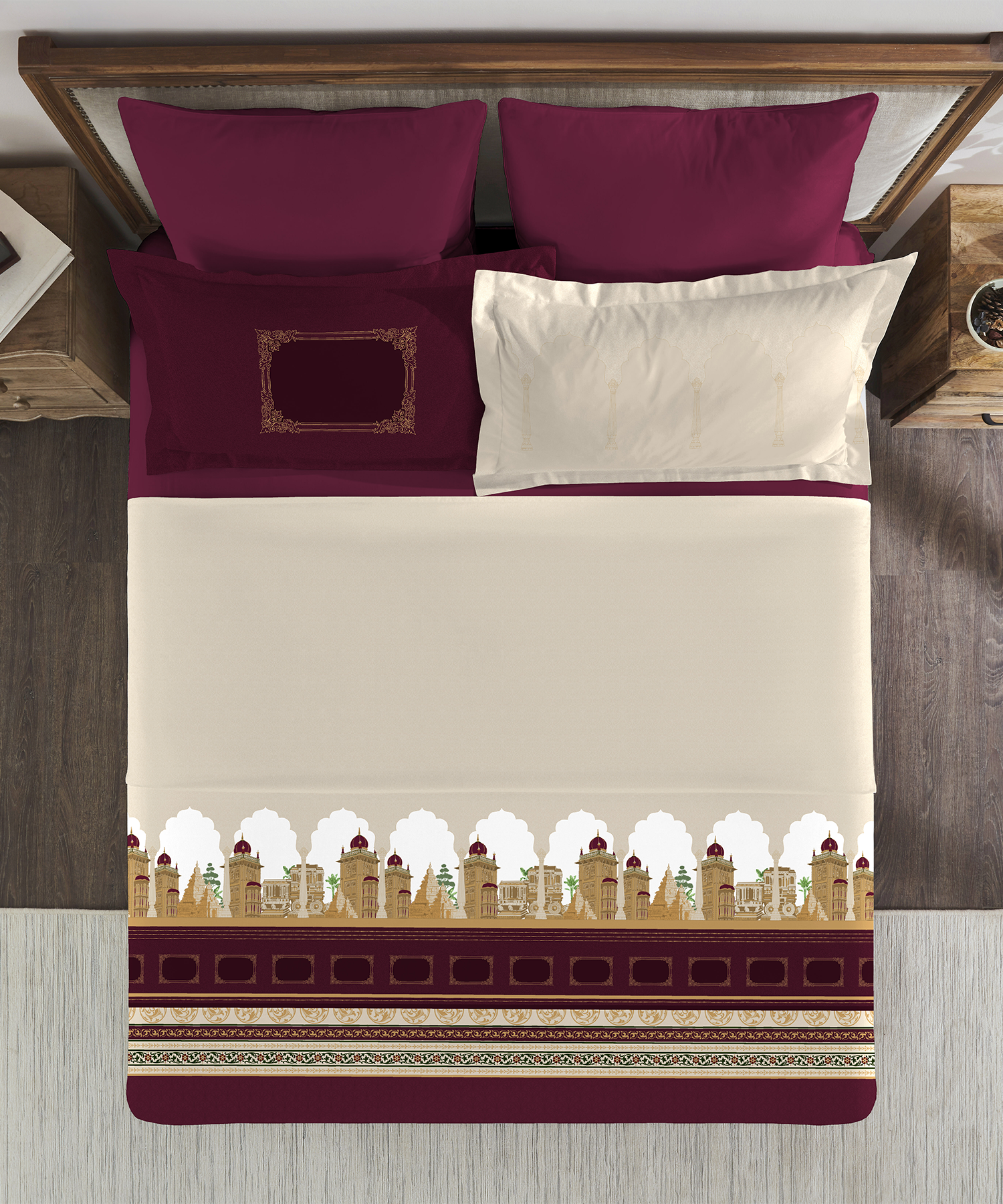Classic Safarnama King Bedsheet Gift Box| The Golden Chariot| 210 TC Cotton| 2 Pillow Covers