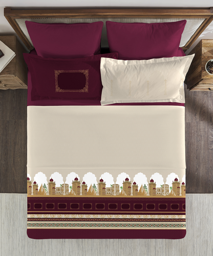 Classic Safarnama King Bedsheet Gift Box| The Golden Chariot| 210 TC Cotton| 2 Pillow Covers