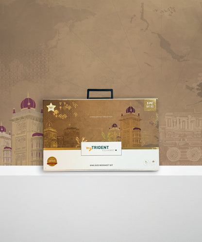 Classic Safarnama King Bedsheet Gift Box| The Golden Chariot| 210 TC Cotton| 2 Pillow Covers