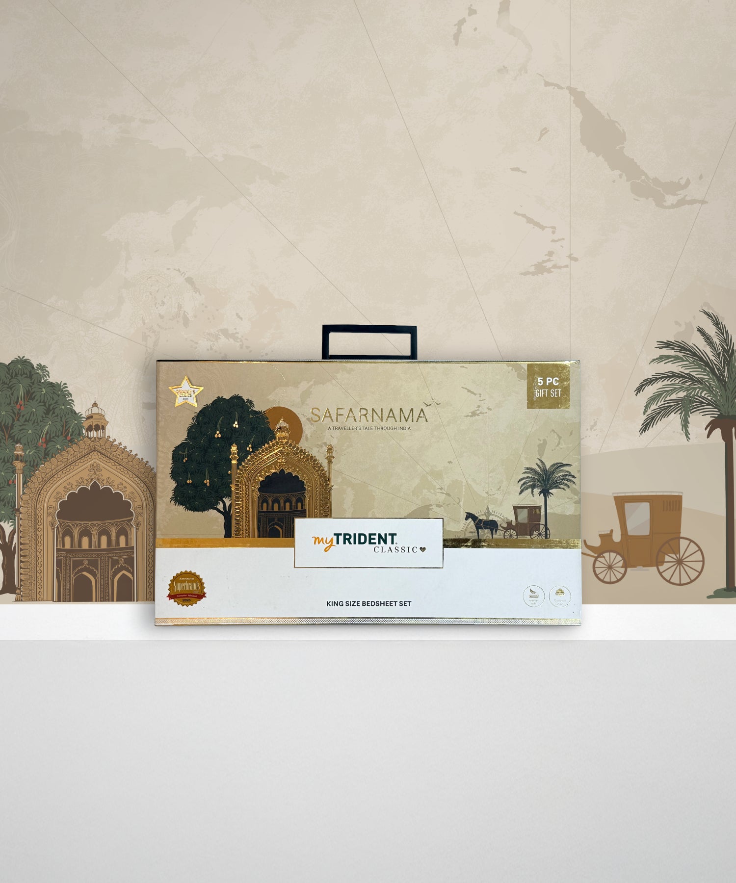 Classic Safarnama King Bedsheet Gift Box| Awadhi Ride | 210 TC Cotton| 2 Pillow Covers