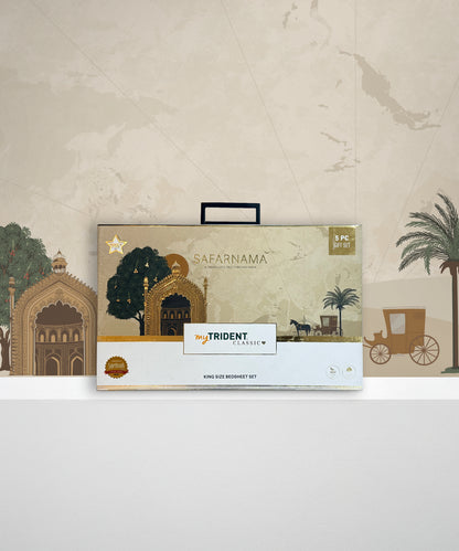 Classic Safarnama King Bedsheet Gift Box| Awadhi Ride | 210 TC Cotton| 2 Pillow Covers