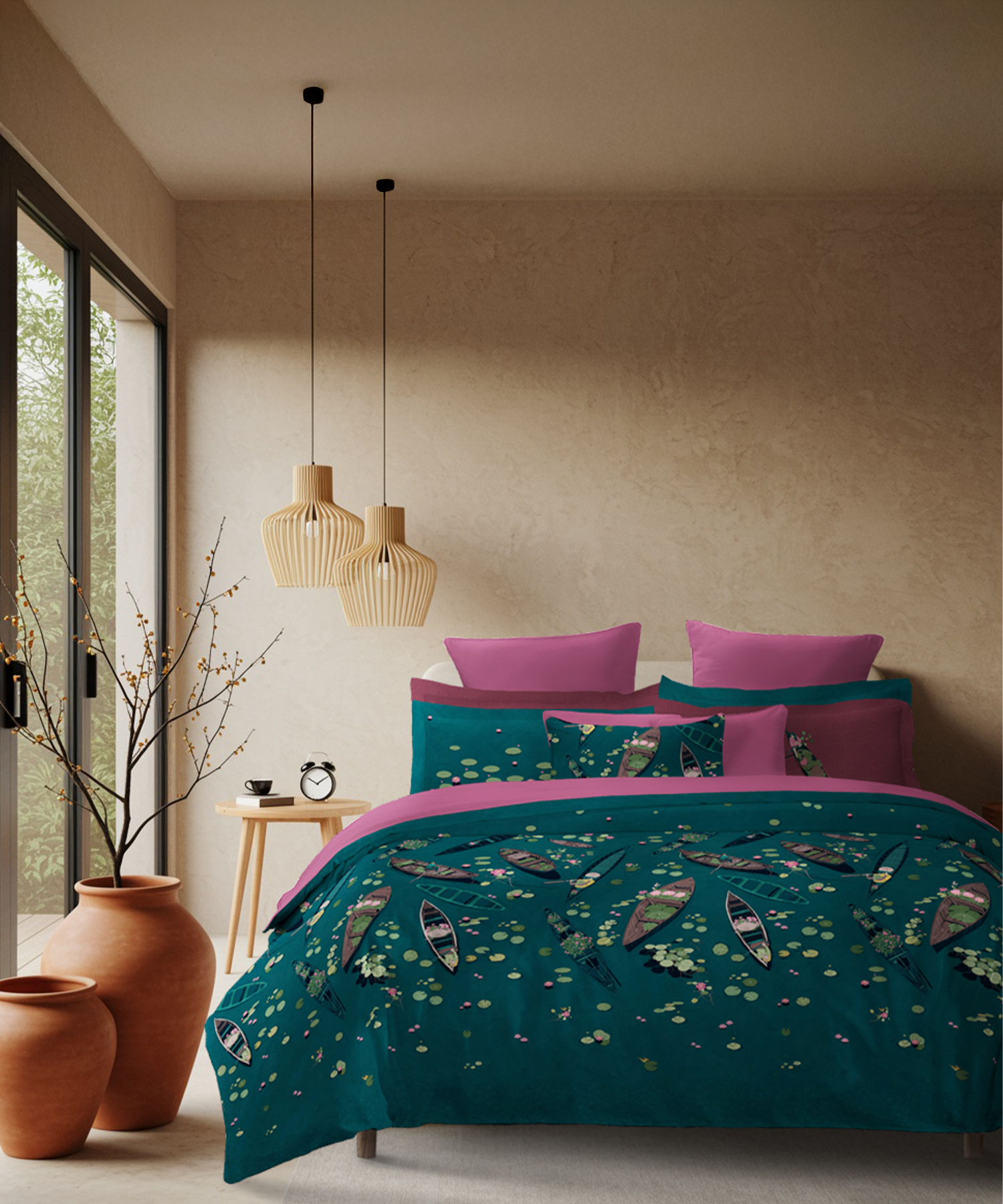 Classic Safarnama King Bedsheet Gift Box| Lakeside Drift | 210 TC Cotton| 2 Pillow Covers