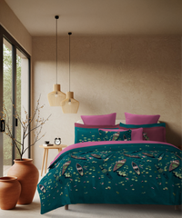 Classic Safarnama King Bedsheet Set, Lakeside Drift | 210 TC Cotton| 4 Pillow Covers