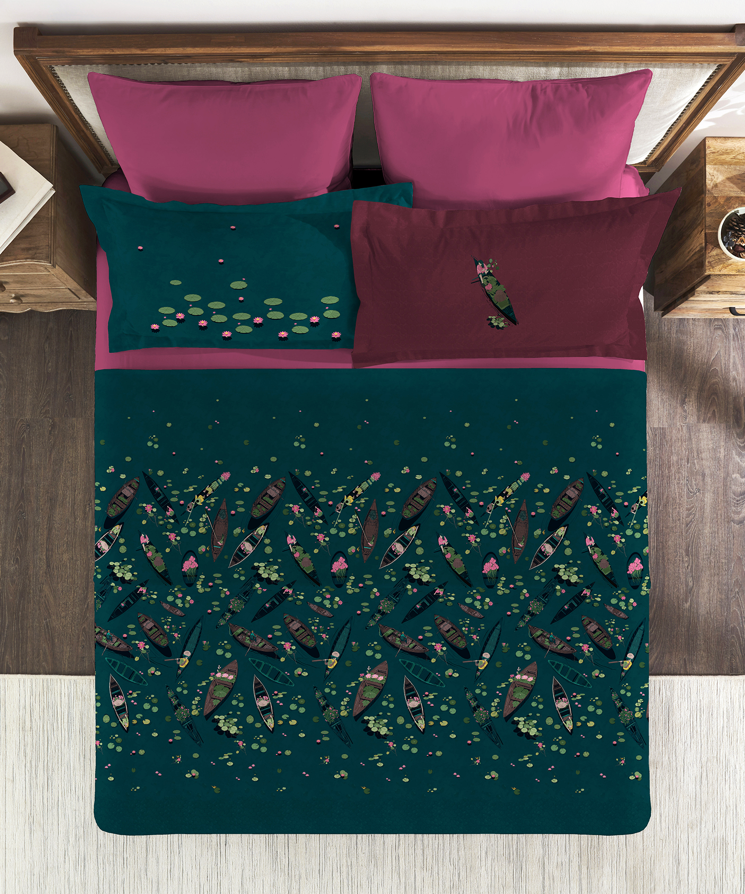 Classic Safarnama King Bedsheet Gift Box| Lakeside Drift | 210 TC Cotton| 2 Pillow Covers