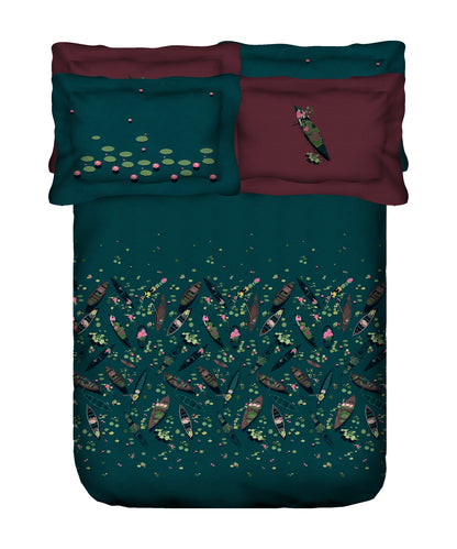 Classic Safarnama King Bedsheet Gift Box| Lakeside Drift | 210 TC Cotton| 2 Pillow Covers