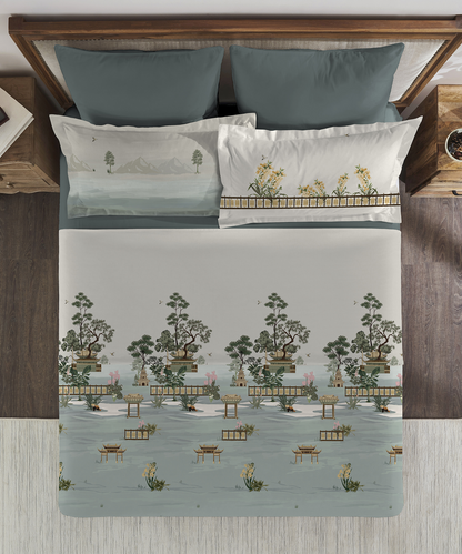 Classic Safarnama King Bedsheet Gift Box| Skybound Tracks | 210 TC Cotton| 2 Pillow Covers