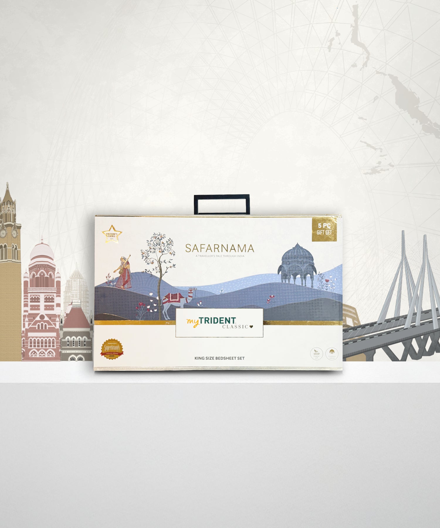 Classic Safarnama King Bedsheet Gift Box| The Caravans | 210 TC Cotton| 2 Pillow Covers