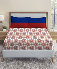 Urban Comfort Queen Bedsheet Set, Majestic Mandala Red|144 TC Cotton| 2 Pillow Covers