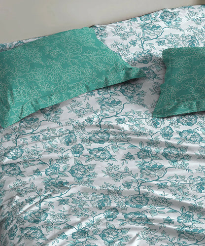Urban Comfort Queen Bedsheet Set, Juliet Blue |144 TC Cotton| 2 Pillow Covers