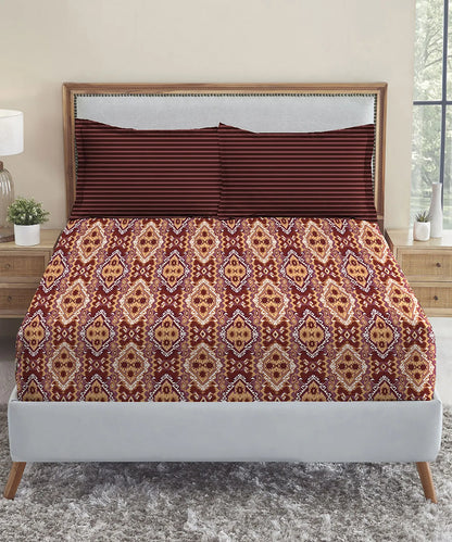 Urban Comfort Queen Bedsheet Set, Modern Brown |144 TC Cotton| 2 Pillow Covers