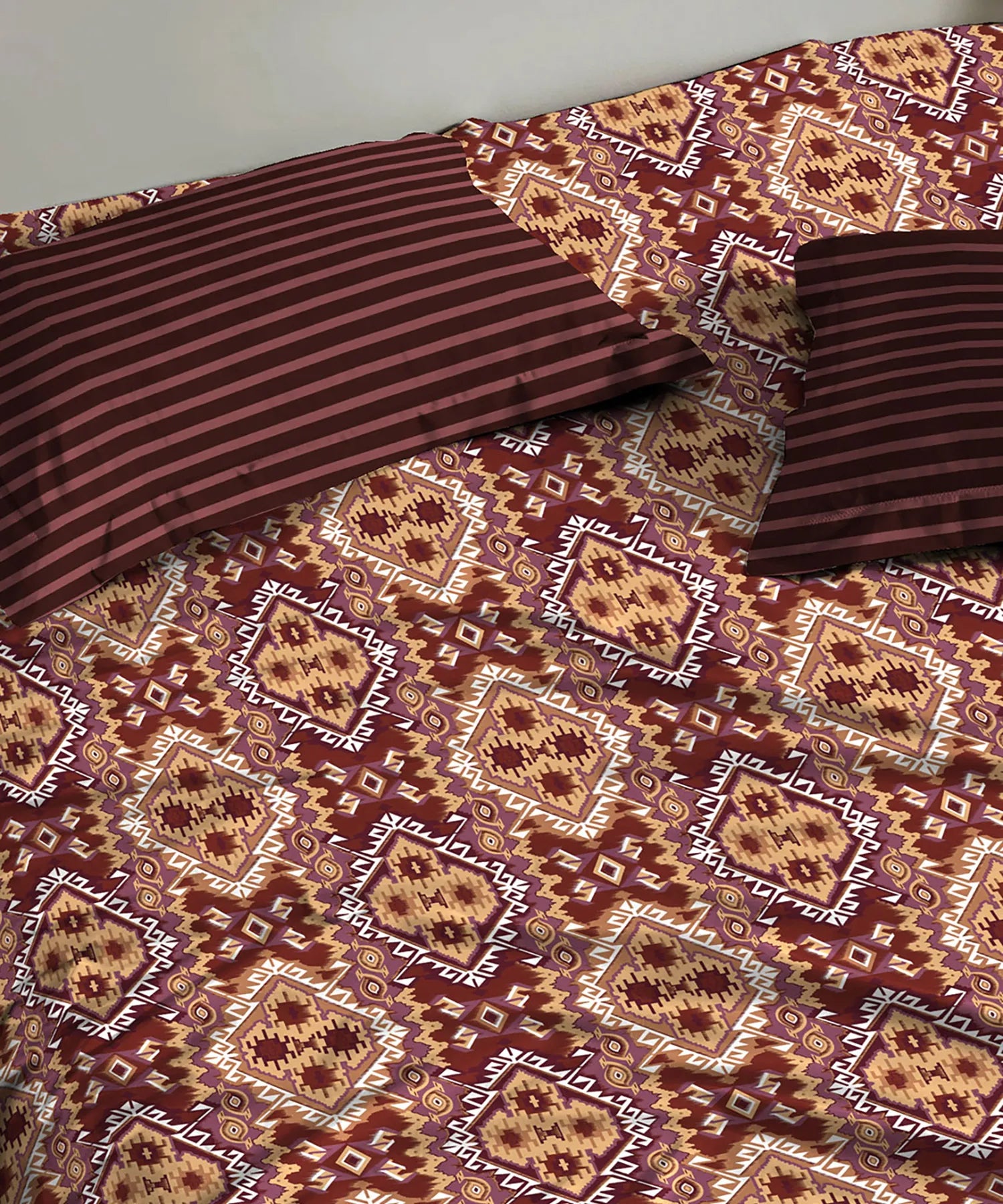 Urban Comfort Queen Bedsheet Set, Modern Brown |144 TC Cotton| 2 Pillow Covers