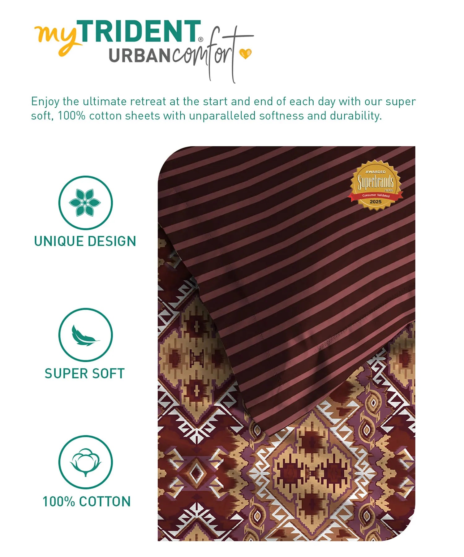 Urban Comfort Queen Bedsheet, Modern Brown| 144TC Cotton| 2 Pillow Cover