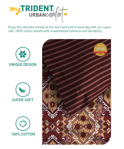 Urban Comfort Queen Bedsheet, Modern Brown| 144TC Cotton| 2 Pillow Cover