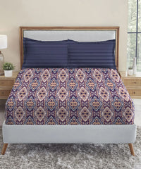 Urban Comfort Queen Bedsheet Set, Modern Indigo |144 TC Cotton| 2 Pillow Covers