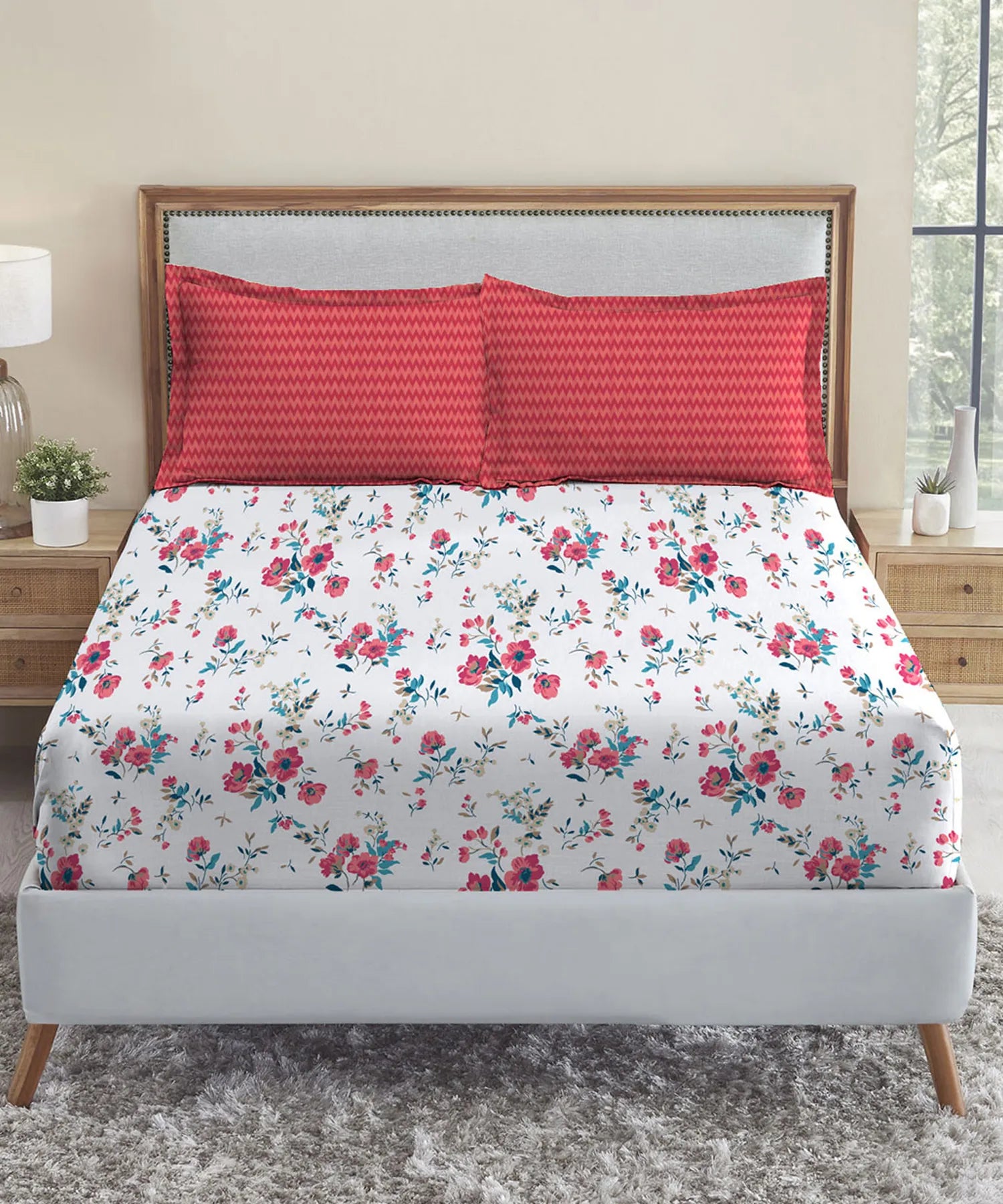 Urban Comfort Queen Bedsheet Set, Sunset Magenta |144 TC Cotton| 2 Pillow Covers