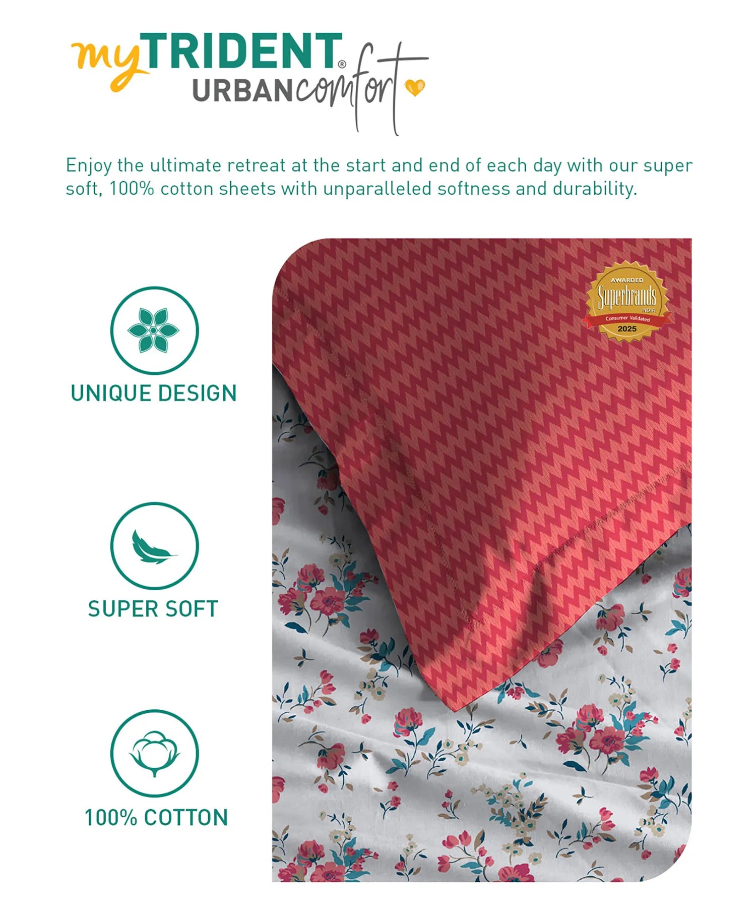 Urban Comfort Queen Bedsheet Set, Sunset Magenta |144 TC Cotton| 2 Pillow Covers