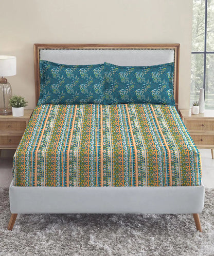 Urban Comfort Queen Bedsheet Set, Midnight Bloom |144 TC Cotton| 2 Pillow Covers