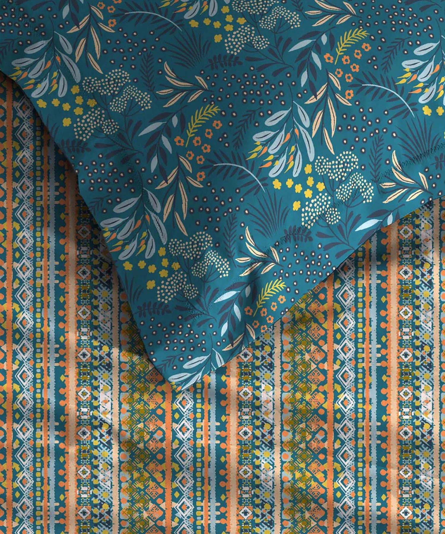 Urban Comfort Queen Bedsheet Set, Midnight Bloom |144 TC Cotton| 2 Pillow Covers