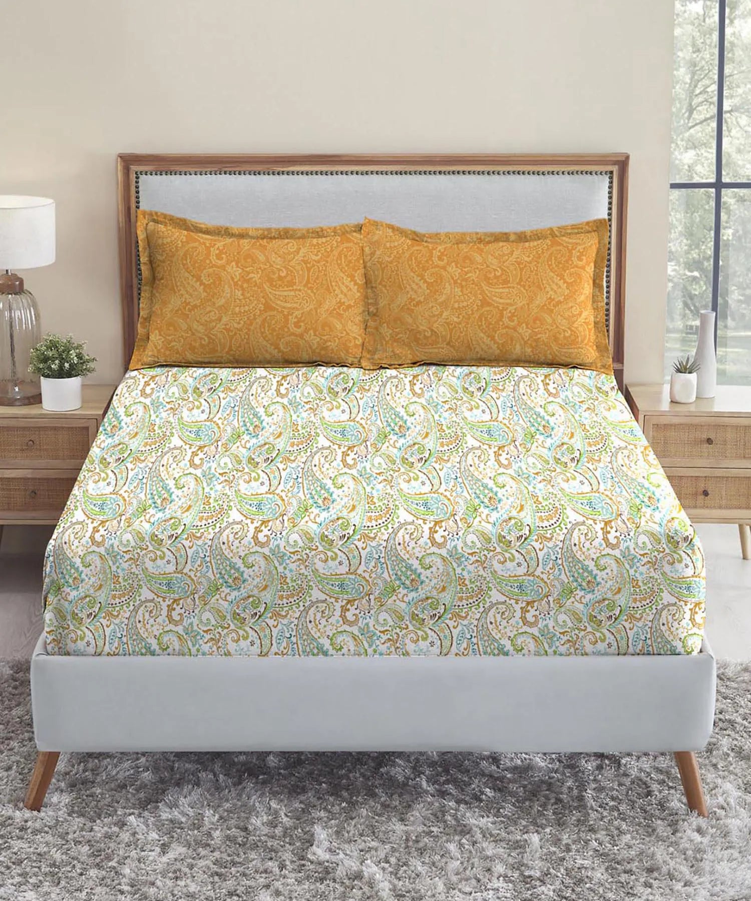 Urban Comfort Queen Bedsheet Set, Paisley Home |144 TC Cotton| 2 Pillow Covers