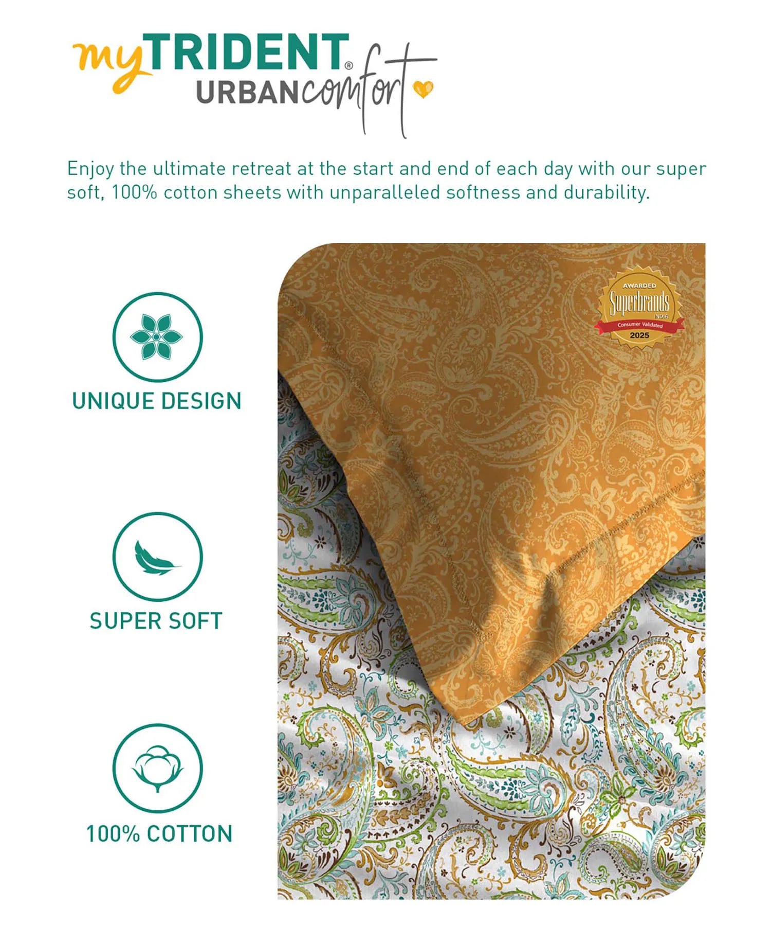 Urban Comfort Queen Bedsheet Set, Paisley Home |144 TC Cotton| 2 Pillow Covers