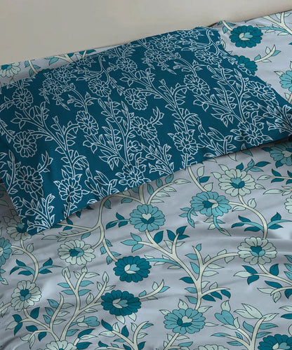 Urban Comfort Single Bedsheet Set, Desert Gardern Blue |144 TC Cotton| 1 Pillow Covers