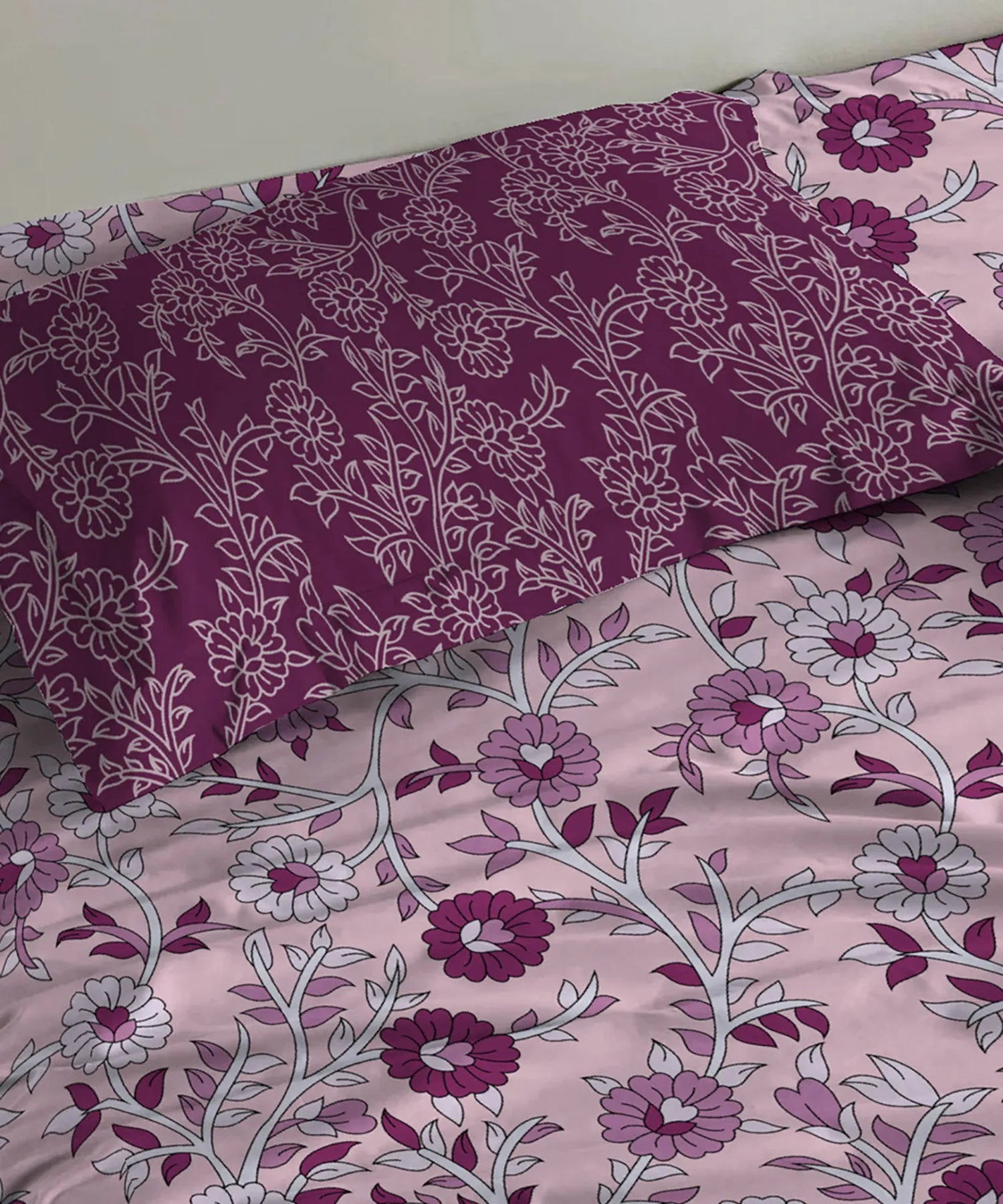 Urban Comfort Single Bedsheet Set, Desert Gardern Pink |144 TC Cotton| 1 Pillow Covers
