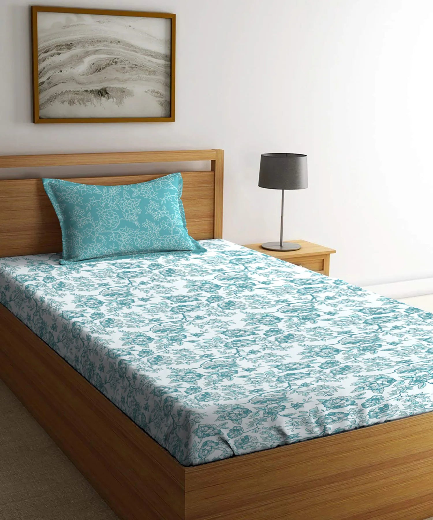 Urban Comfort Single Bedsheet Set, Juliet Blue |144 TC Cotton| 1 Pillow Covers