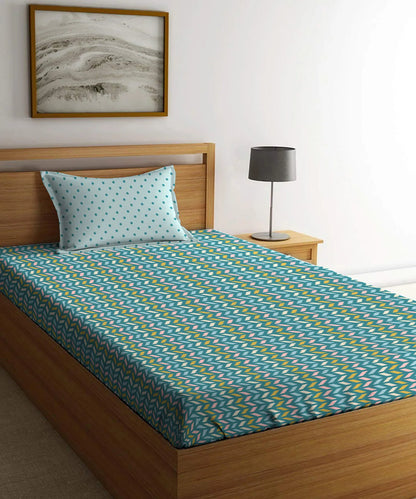 Urban Comfort Single Bedsheet Set, Party Mood Teal|144 TC Cotton| 1 Pillow Covers