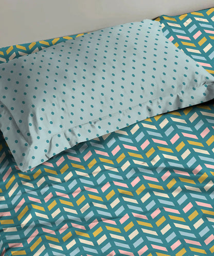 Urban Comfort Single Bedsheet Set, Party Mood Teal|144 TC Cotton| 1 Pillow Covers