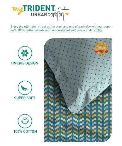 Urban Comfort Single Bedsheet Set, Party Mood Teal|144 TC Cotton| 1 Pillow Covers