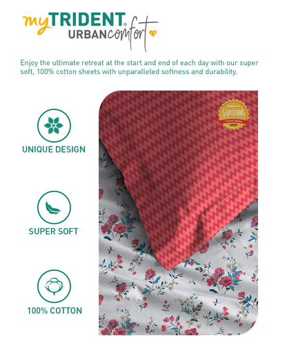 Urban Comfort Single Bedsheet Set, Sunset Magenta |144 TC Cotton| 1 Pillow Covers