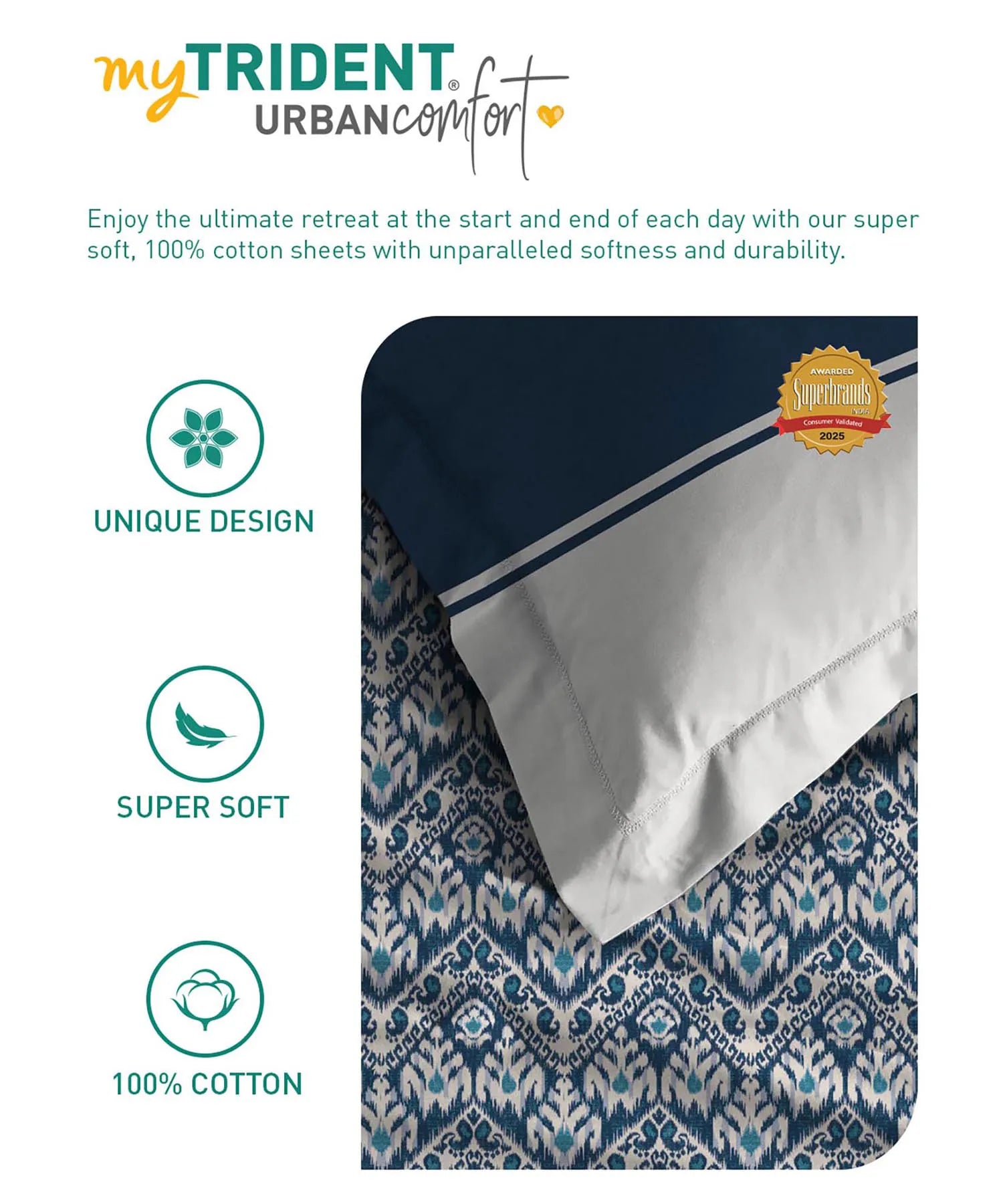 Urban Comfort Single Bedsheet Set, Audrey |144 TC Cotton| 1 Pillow Covers