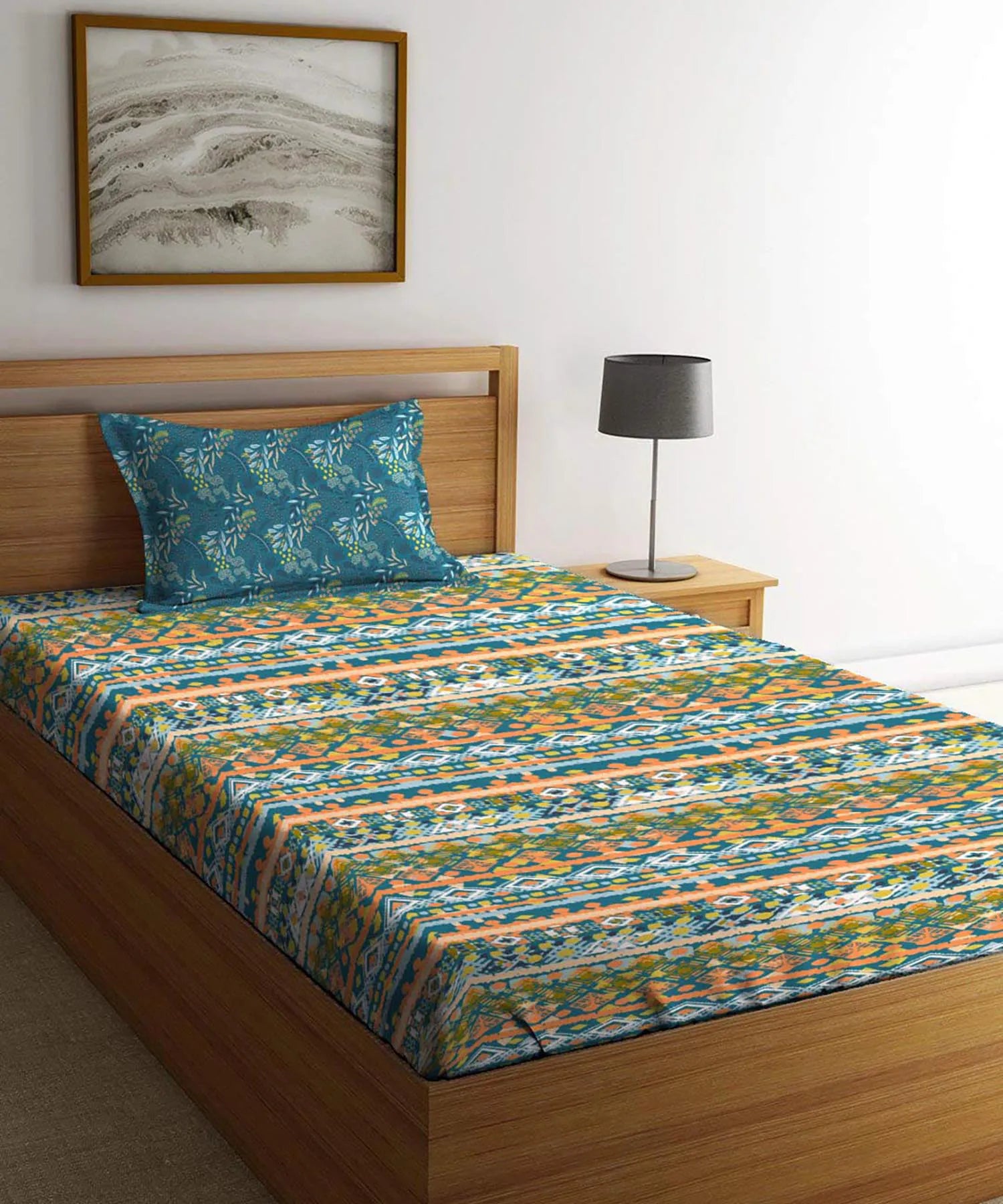 Urban Comfort Single Bedsheet Set, Midnight Bloom |144 TC Cotton| 1 Pillow Covers