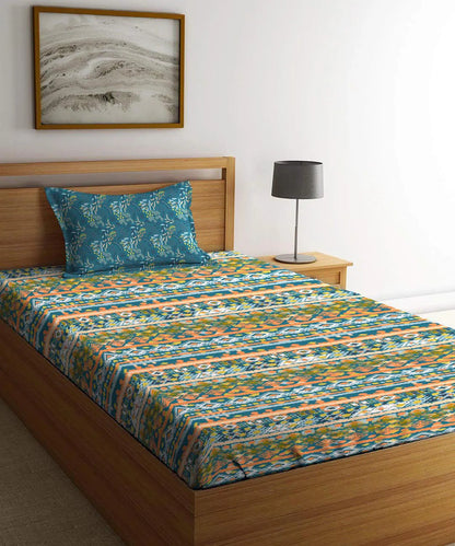 Urban Comfort Single Bedsheet Set, Midnight Bloom |144 TC Cotton| 1 Pillow Covers