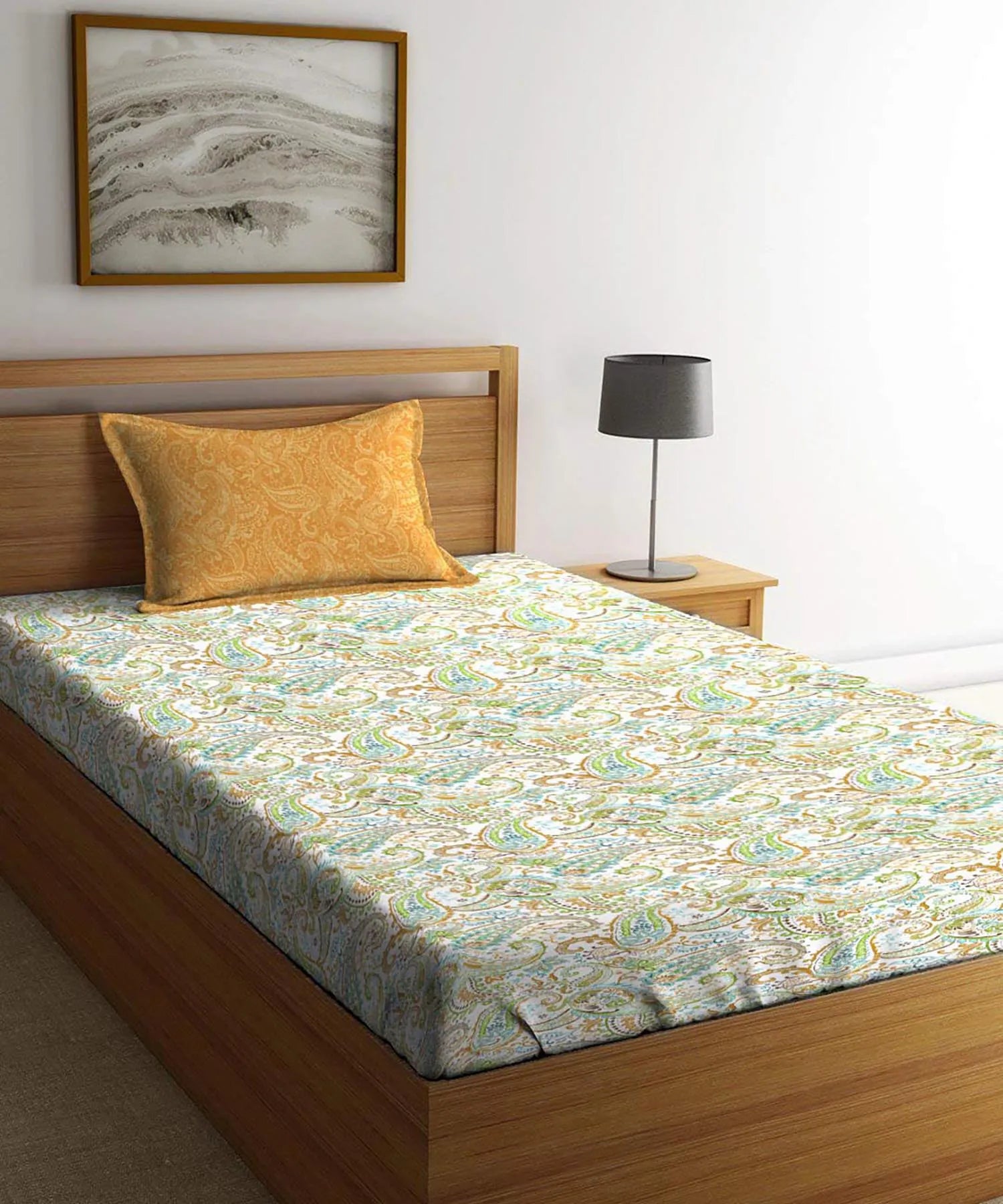 Urban Comfort Single Bedsheet Set, Paisley Home |144 TC Cotton| 1 Pillow Covers